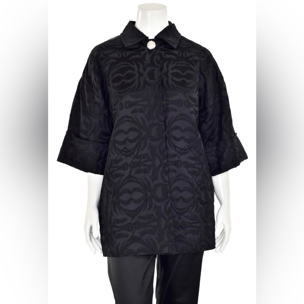 ST. JOHN Black Silk Blend Jacket Embellished Burnt Out Pattern Rhinestone 12